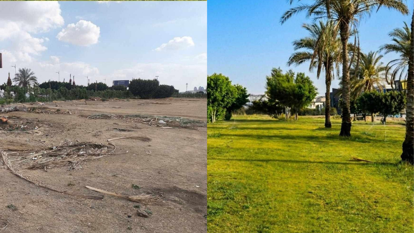 تجريف إحدى الحدائق في الحزام الأخضر بمدينة العبور.
