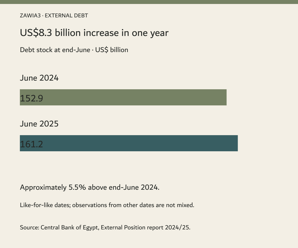 Egypt’s external debt at end-June 2024 and end-June 2025, from the Central Bank