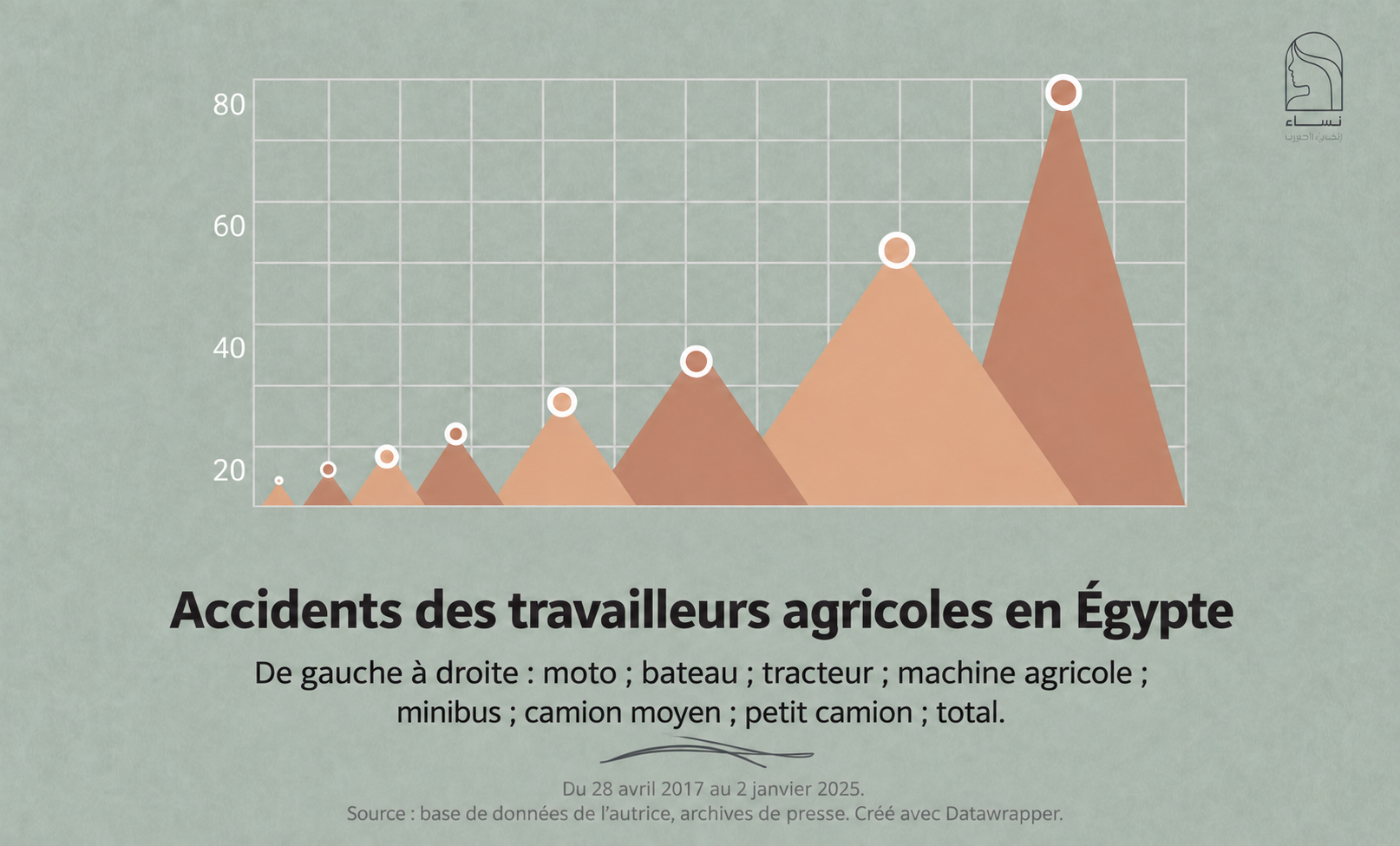 Accidents des travailleurs agricoles en Égypte selon le moyen de transport.
