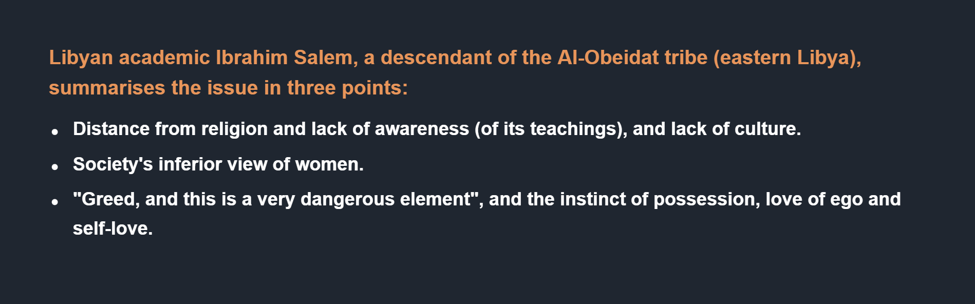 Ibrahim Salem summarises the issue in three points