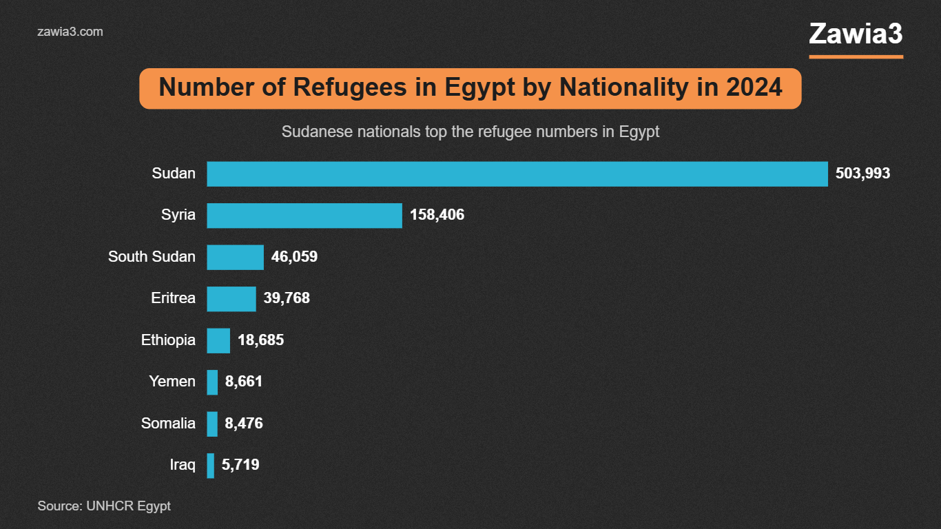 Refugees in Egypt by nationality in 2024
