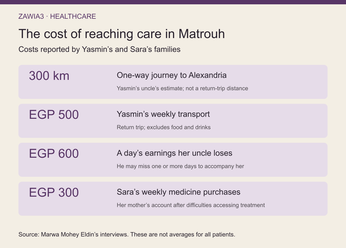 Costs reported by Yasmin’s and Sara’s families in Matrouh.