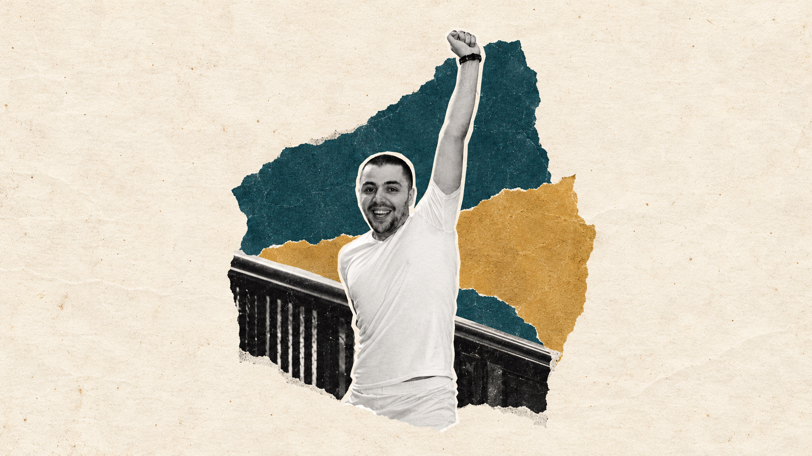 Collage illustratif montrant Sayed Moshagheb dans une salle d’audience