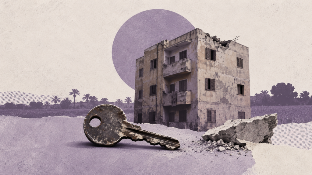 رسم تحريري عن الإخلاء وانتظار السكن البديل في قراقص: مبنى ومفتاح منزل